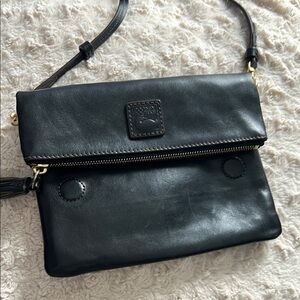 Dooney & Bourke Black Leather Crossbody Bag with Foldover Design